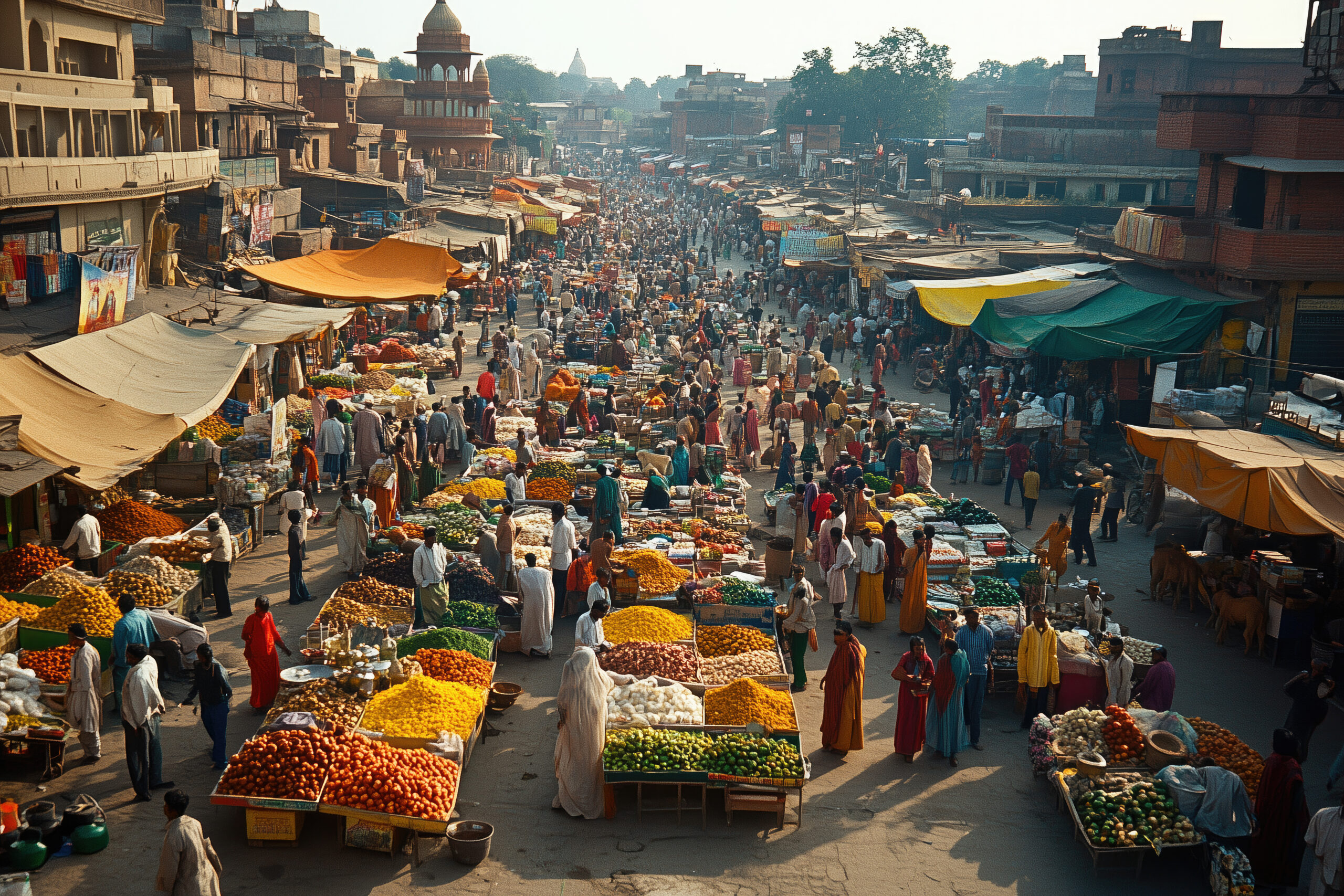 A busy street in Saddar Bazaar Sialkot with local shoppers and roadside vendors.